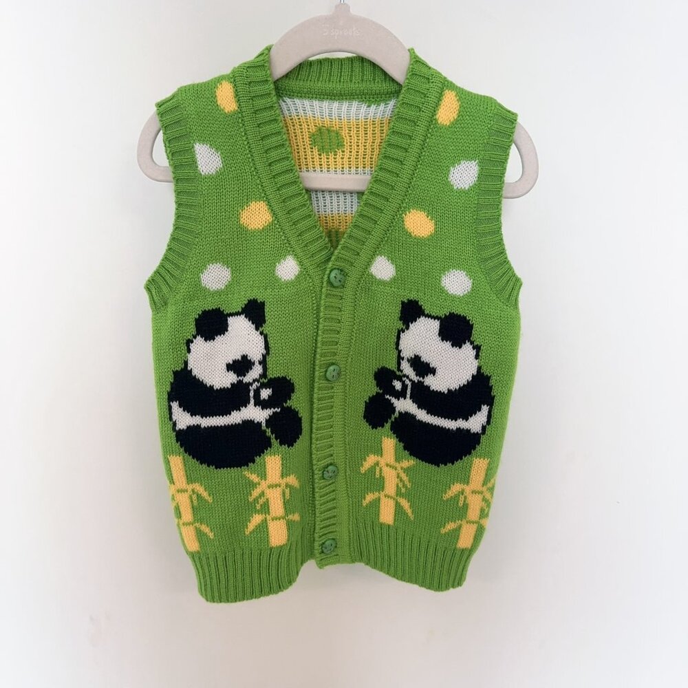 Handmade Kids Panda Knit Vest (Size 115cm)